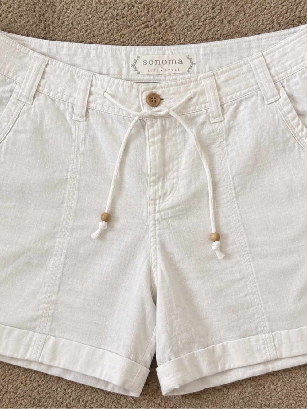 NWT! Sonoma White Drawstring Linen-Blend Women's Cargo Shorts